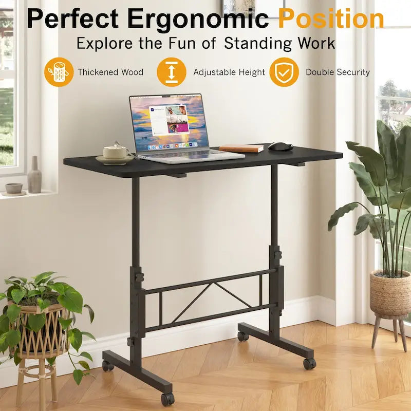 Height-Adjustable Rolling Standing Desk with Lockable Wheels