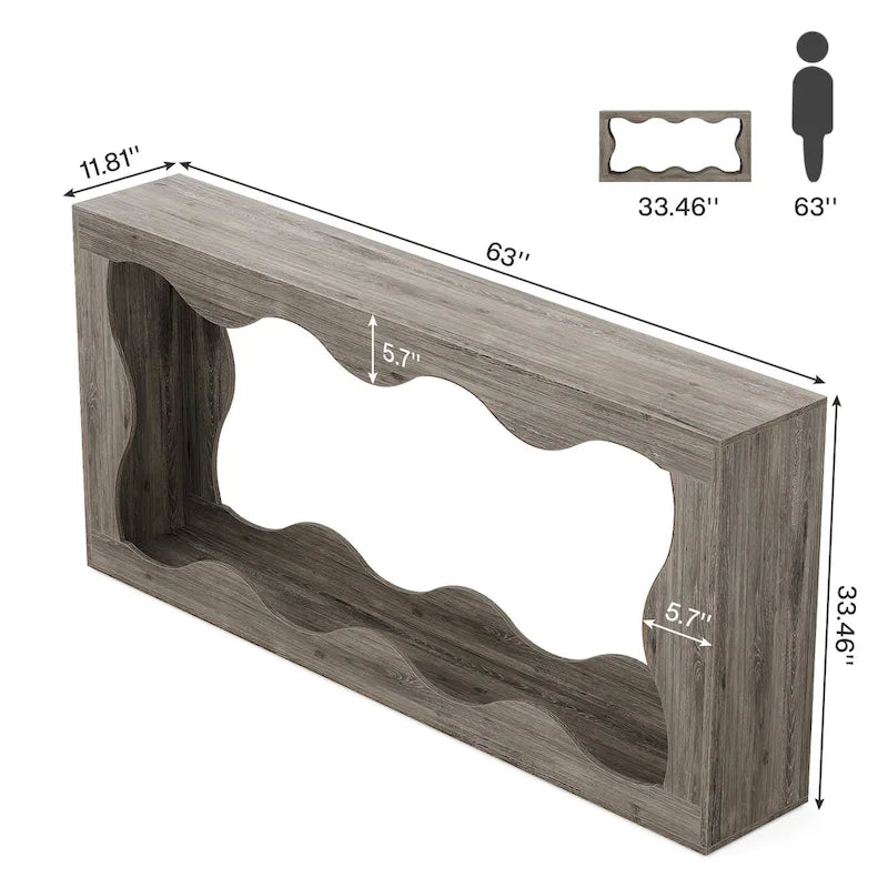 63-Inch Wood Console Table with Wavy Edge Detail – Entryway and Living Room Table