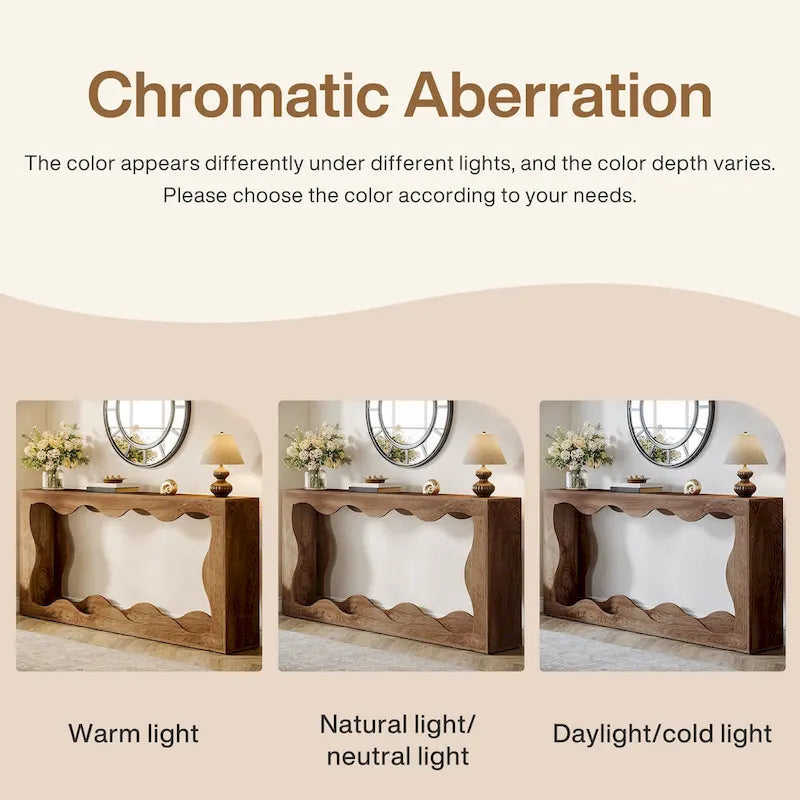 63-Inch Wood Console Table with Wavy Edge Detail – Entryway and Living Room Table
