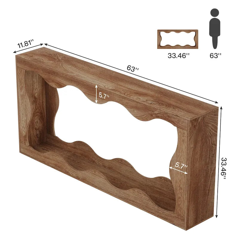 63-Inch Wood Console Table with Wavy Edge Detail – Entryway and Living Room Table