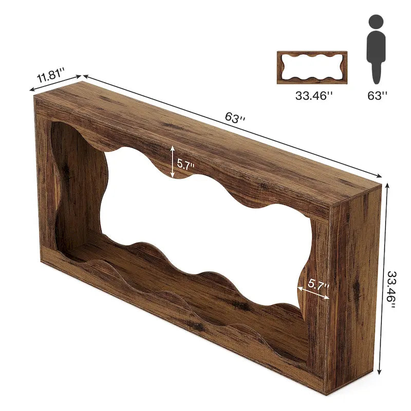 63-Inch Wood Console Table with Wavy Edge Detail – Entryway and Living Room Table