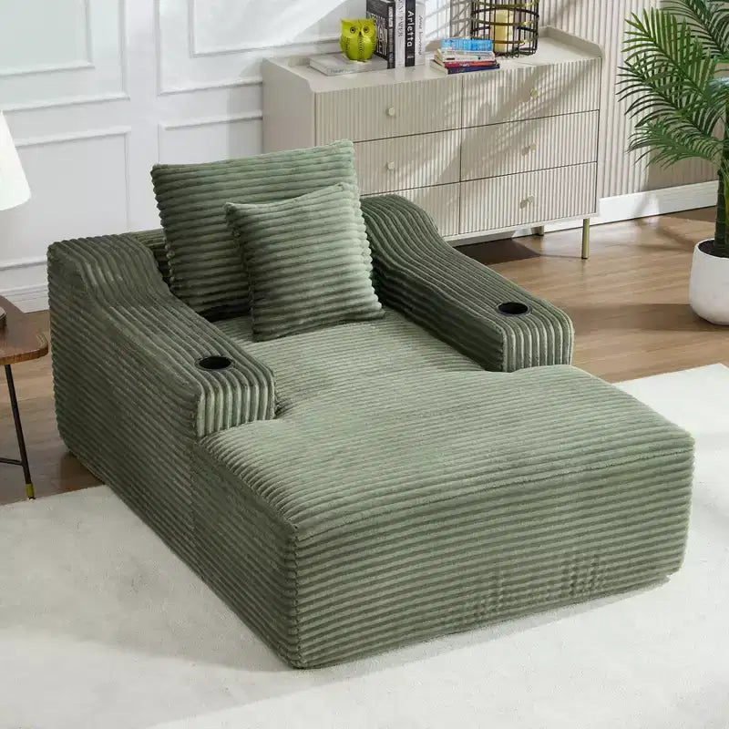 Chaise longue de 170 cm, canapé-lit d'intérieur avec 2 coussins, canapé monoplace sans structure pour salon, aucun assemblage requis