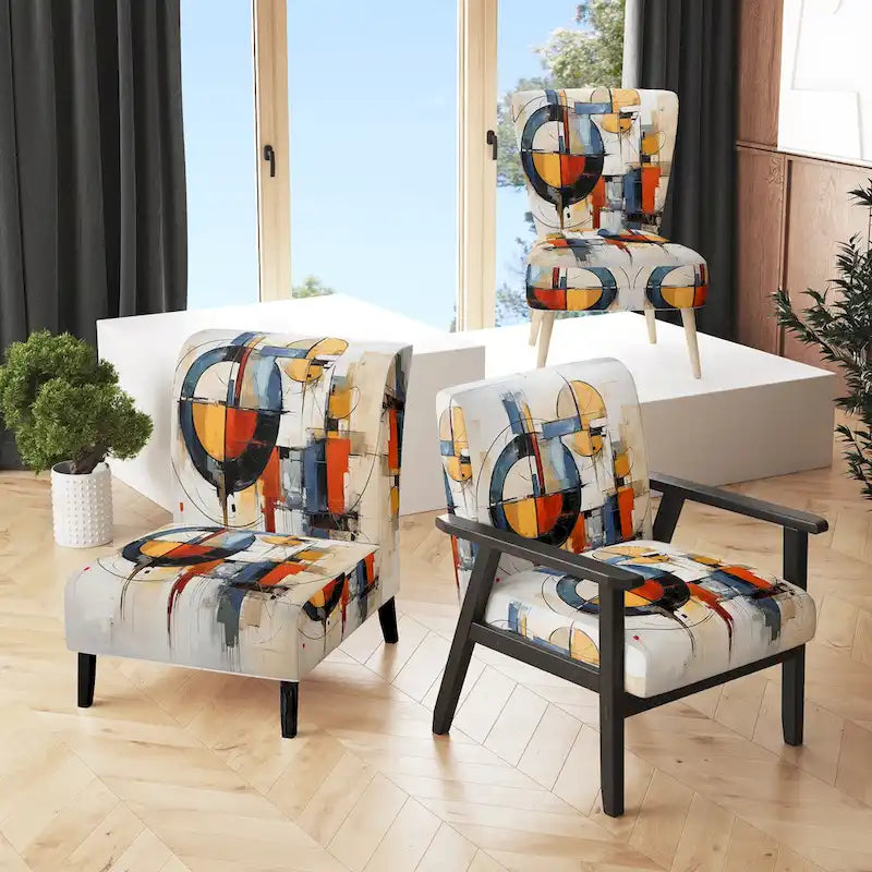 Fauteuil d'appoint rembourré et fauteuil moderne du milieu du siècle Designart Colorful Mid Century Abstract Fusion I