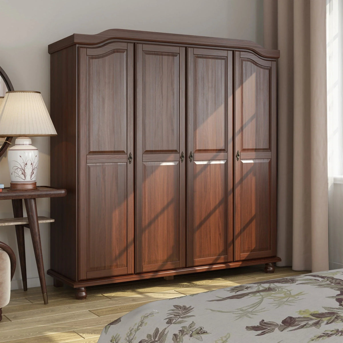 Armoire-penderie Kyle à 4 portes en bois massif 100 % Palace Imports, avec portes en bois massif ou miroir