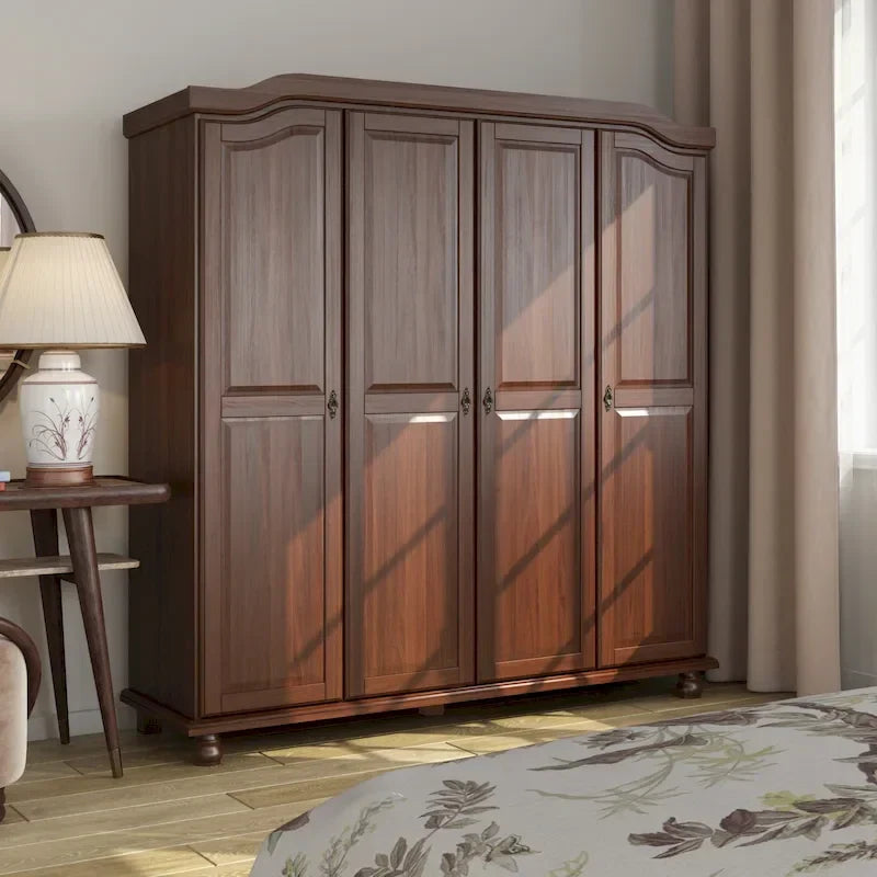 Armoire-penderie Kyle à 4 portes en bois massif 100 % Palace Imports, avec portes en bois massif ou miroir