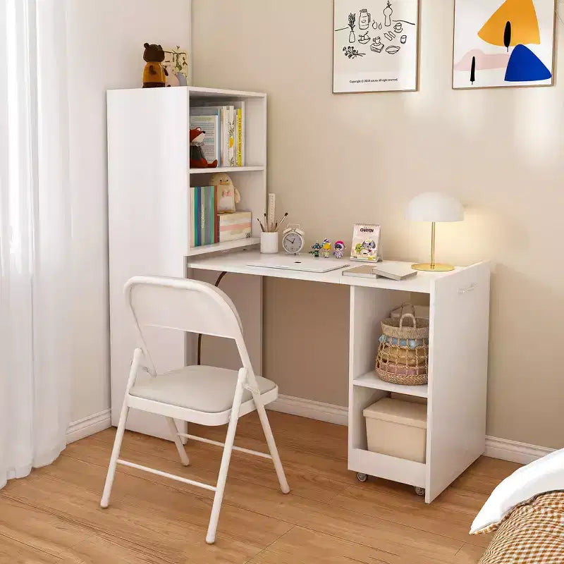 TUYOHW Bureau extensible, bureau pliable pour la maison et le bureau avec étagères de rangement et roulettes, poste de travail mobile pour petits appartements, bureaux