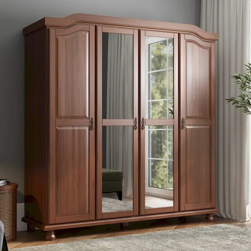 Armoire-penderie Kyle à 4 portes en bois massif 100 % Palace Imports, avec portes en bois massif ou miroir