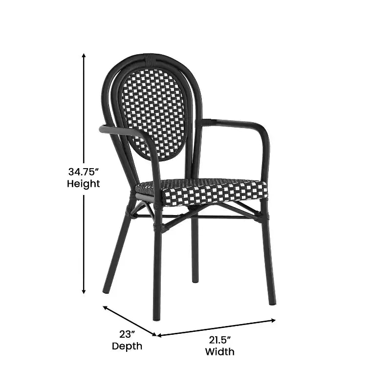 Lot de 4 chaises bistrot Lourdes Thonet empilables avec accoudoirs, en rotin PE et cadre en aluminium, pour l'intérieur et l'extérieur, de la marque Flash Furniture