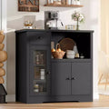 Meuble de cuisine pour micro-ondes, blanc et noyer - Buffet de rangement à 3 portes avec étagères réglables pour salle à manger, salon et couloir