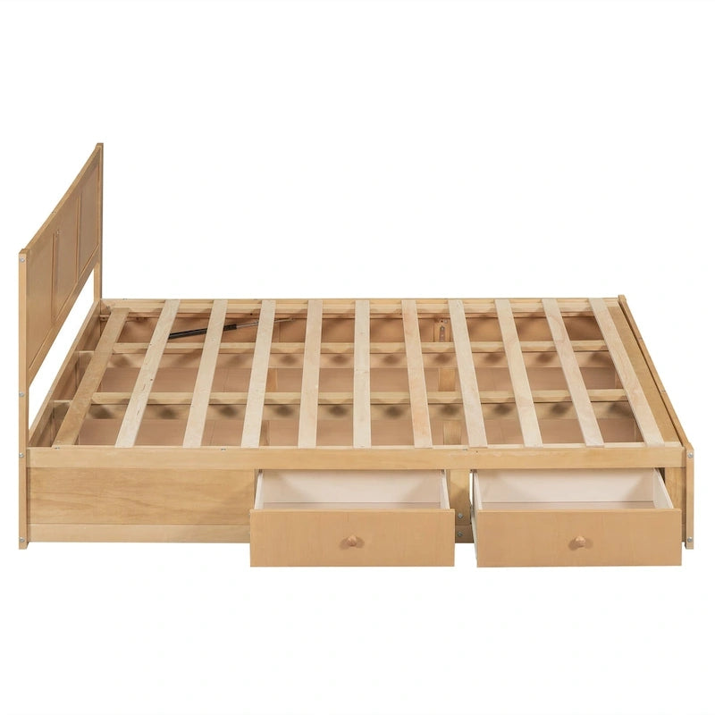Lit plateforme en bois avec rangement inférieur et 2 tiroirs