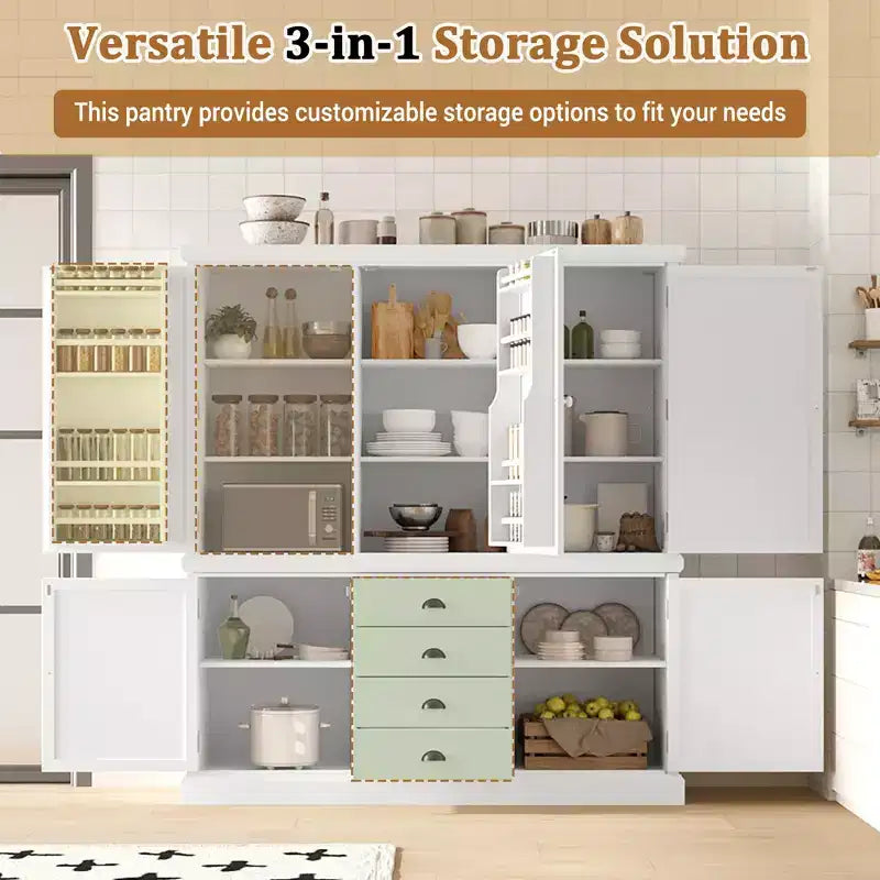 Garde-manger de cuisine autoportant Whisen 73 avec tiroirs et étagères réglables pour le rangement et l'organisation dans la salle à manger ou la cuisine