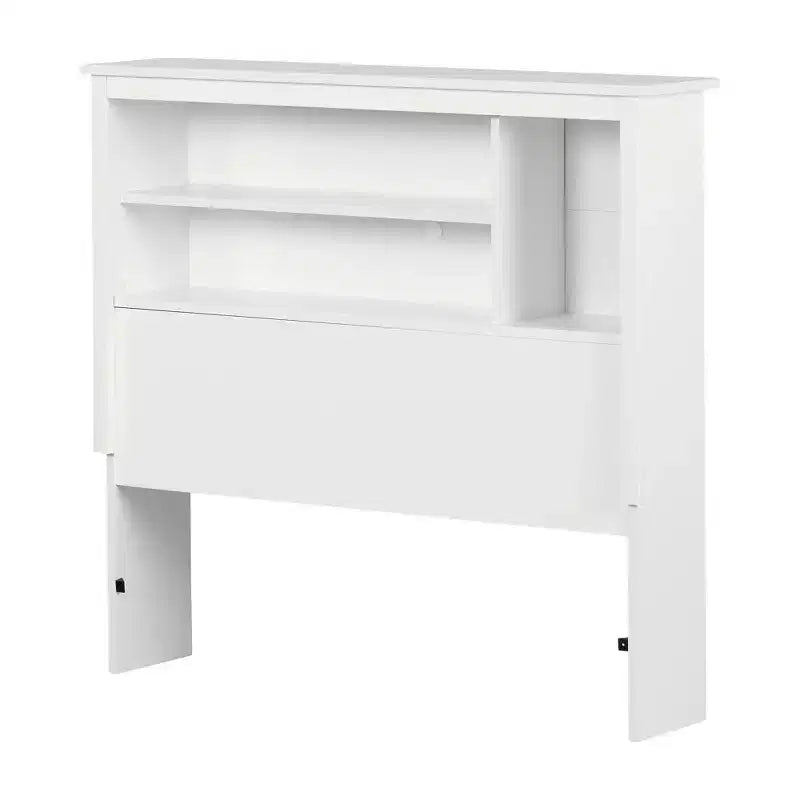 Tête de lit bibliothèque pour lit simple Vito Blanc pur - South Shore : Tête de lit moderne pour lit simple avec tablettes, panneaux de particules