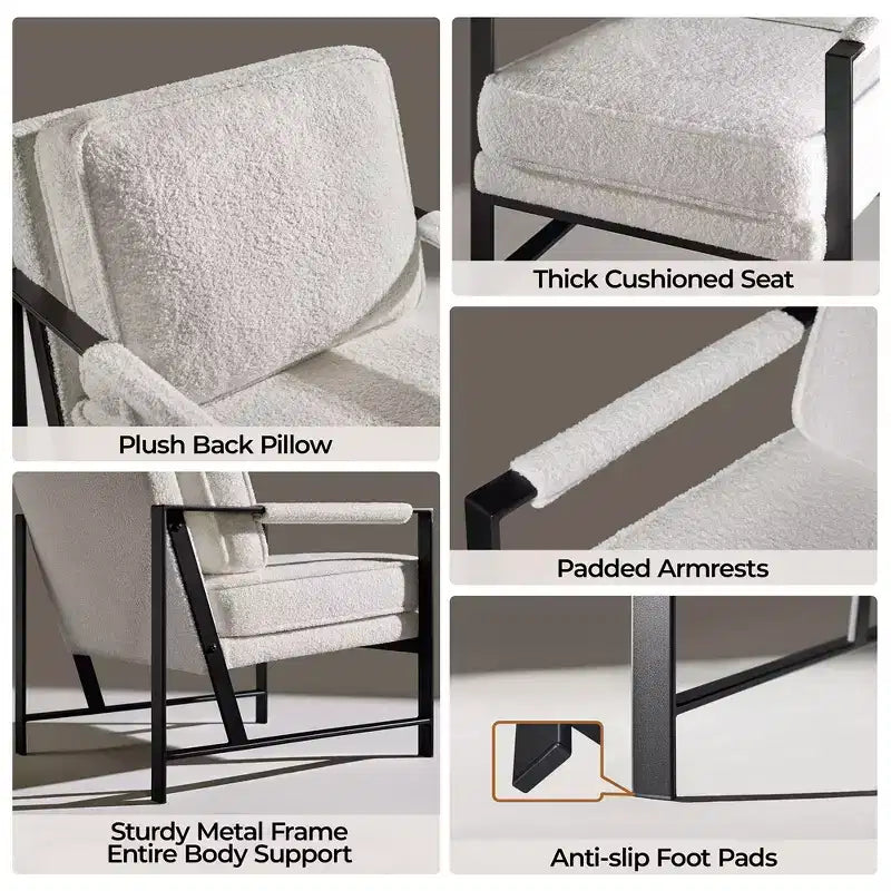 Yaheetech Lot de 2 fauteuils de salon rétro rembourrés avec accoudoirs en métal, coussin d'assise et de dossier amovible