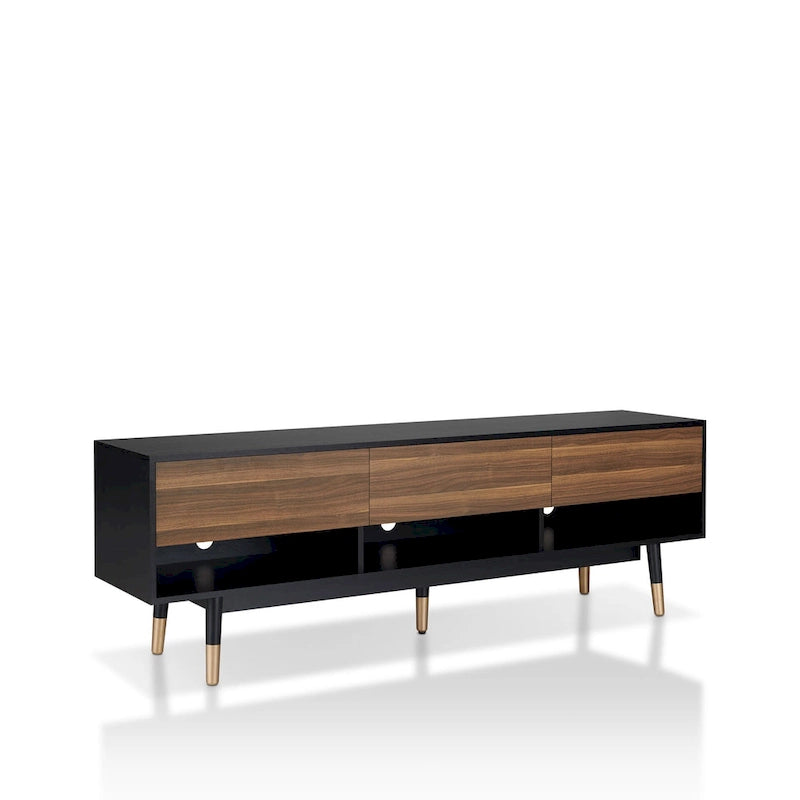 71-Inch Mid-Century Modern TV Console with 3 Drawers and Open Shelves