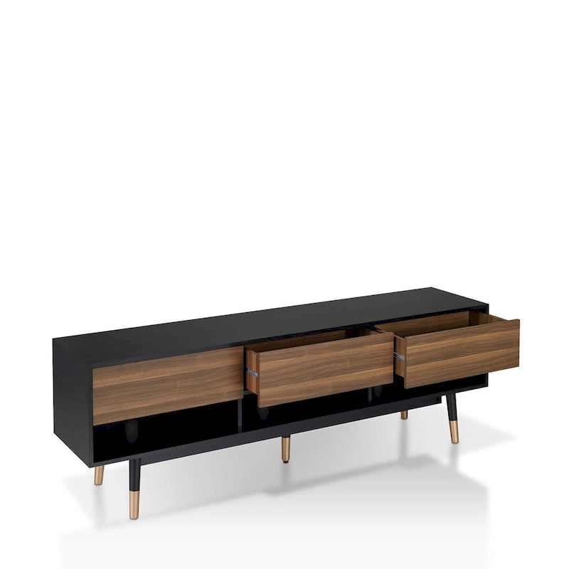 71-Inch Mid-Century Modern TV Console with 3 Drawers and Open Shelves