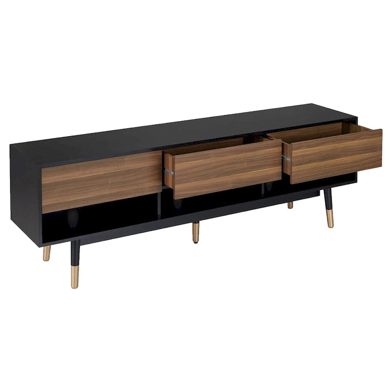 71-Inch Mid-Century Modern TV Console with 3 Drawers and Open Shelves