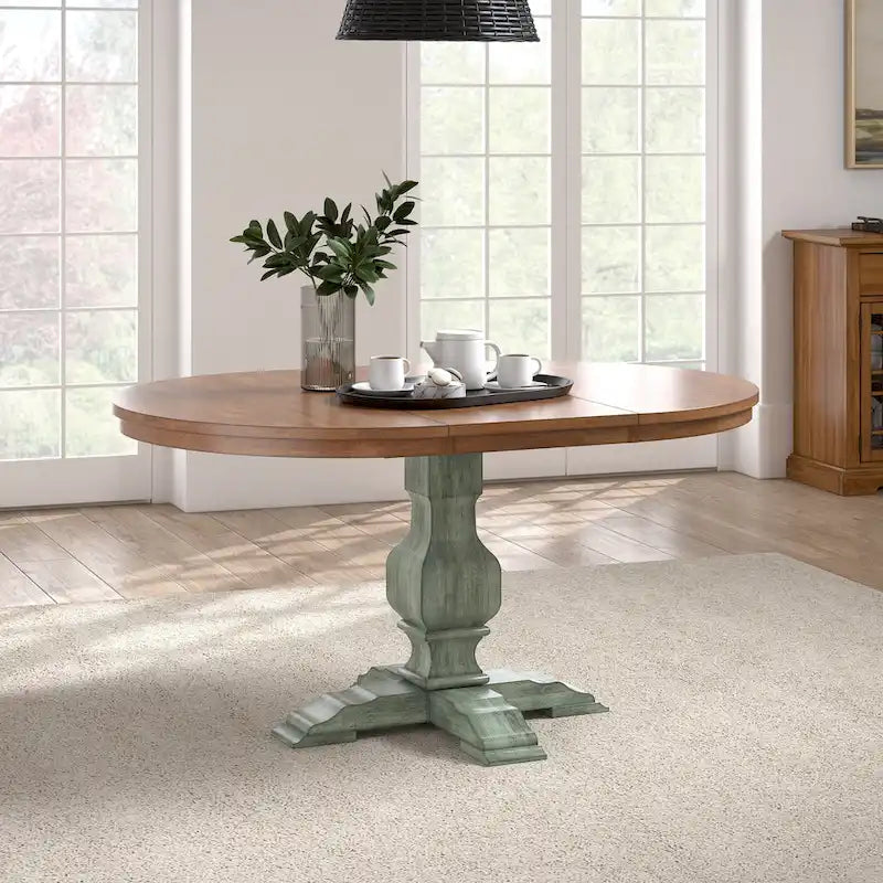 Extendable Oval Rubberwood Dining Table with Pedestal Base – 7 Finishes