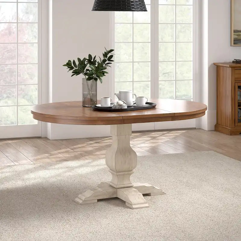 Extendable Oval Rubberwood Dining Table with Pedestal Base – 7 Finishes