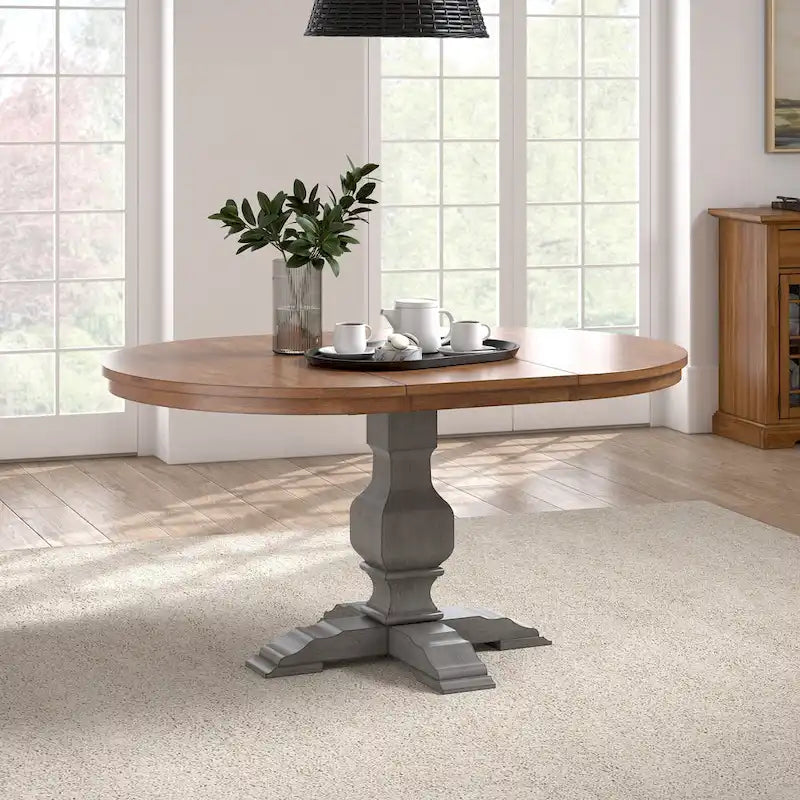Extendable Oval Rubberwood Dining Table with Pedestal Base – 7 Finishes