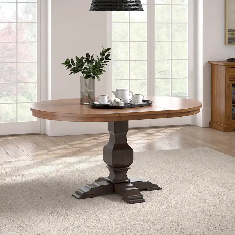 Extendable Oval Rubberwood Dining Table with Pedestal Base – 7 Finishes