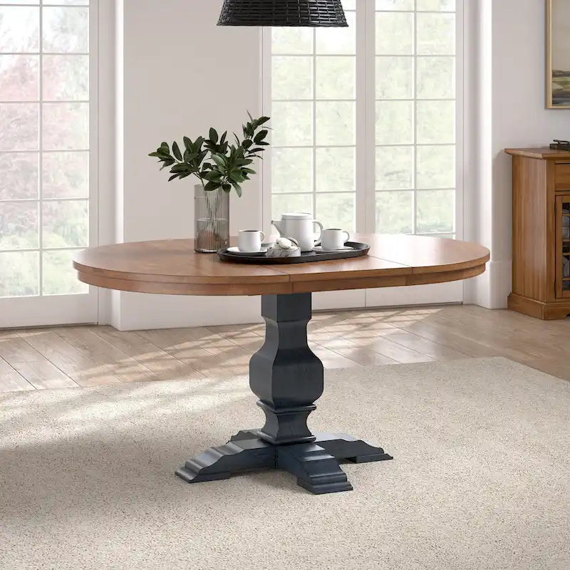 Extendable Oval Rubberwood Dining Table with Pedestal Base – 7 Finishes