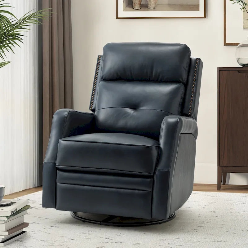 360-Degree Swivel Recliner with Tufted Back, Nailhead Trim and Metal Base
