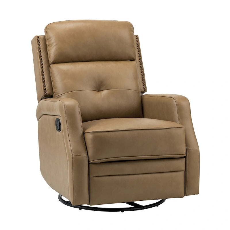 360-Degree Swivel Recliner with Tufted Back, Nailhead Trim and Metal Base