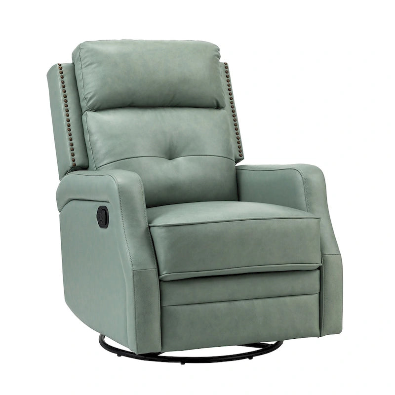 360-Degree Swivel Recliner with Tufted Back, Nailhead Trim and Metal Base