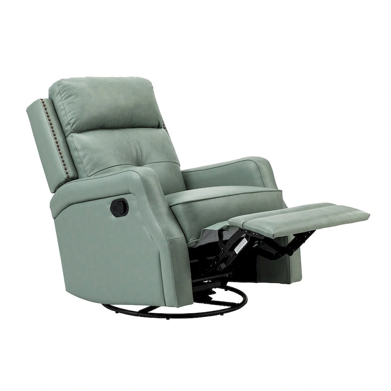 360-Degree Swivel Recliner with Tufted Back, Nailhead Trim and Metal Base