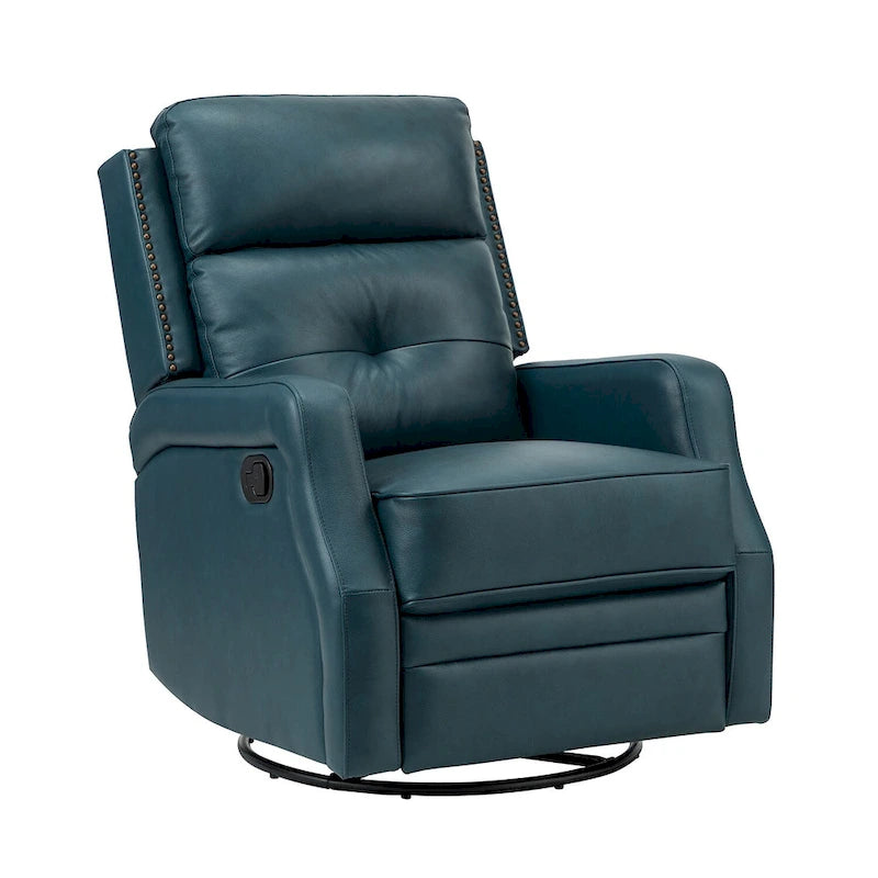 360-Degree Swivel Recliner with Tufted Back, Nailhead Trim and Metal Base