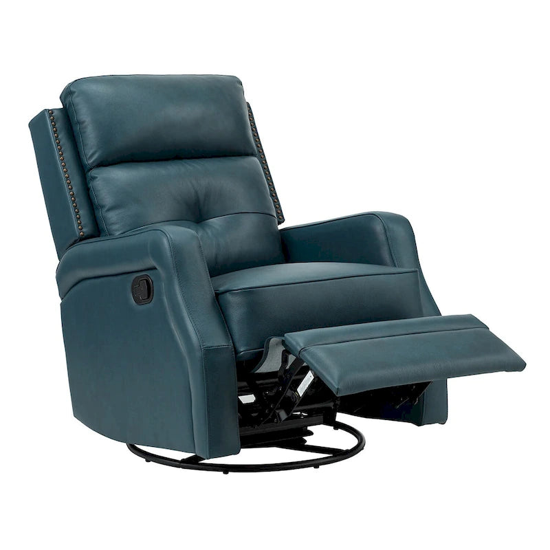 360-Degree Swivel Recliner with Tufted Back, Nailhead Trim and Metal Base