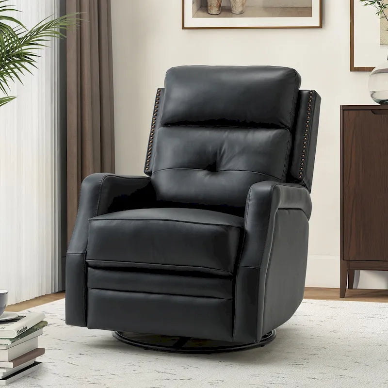 360-Degree Swivel Recliner with Tufted Back, Nailhead Trim and Metal Base