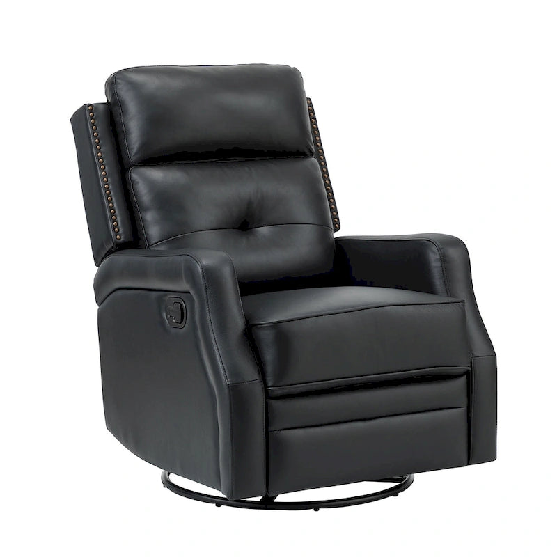 360-Degree Swivel Recliner with Tufted Back, Nailhead Trim and Metal Base