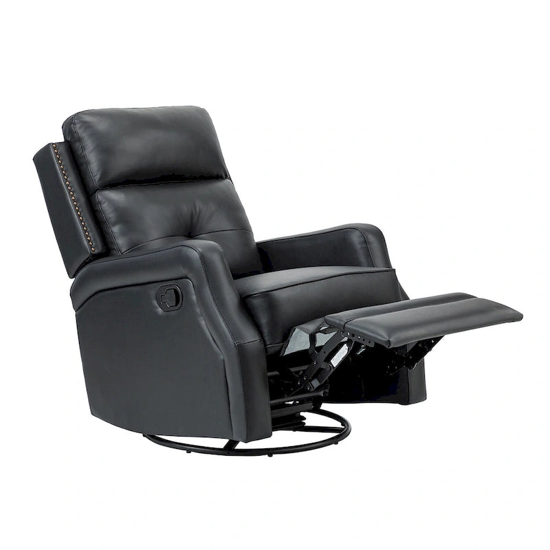 360-Degree Swivel Recliner with Tufted Back, Nailhead Trim and Metal Base