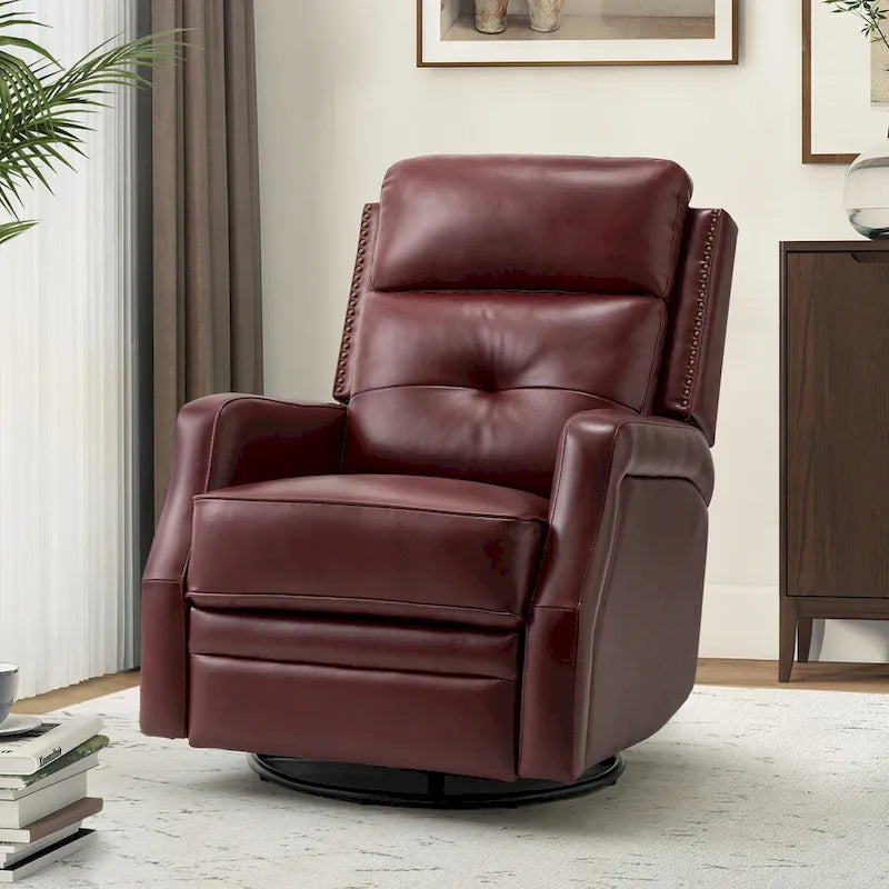 360-Degree Swivel Recliner with Tufted Back, Nailhead Trim and Metal Base