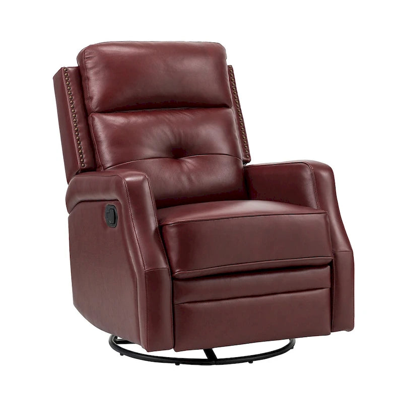 360-Degree Swivel Recliner with Tufted Back, Nailhead Trim and Metal Base