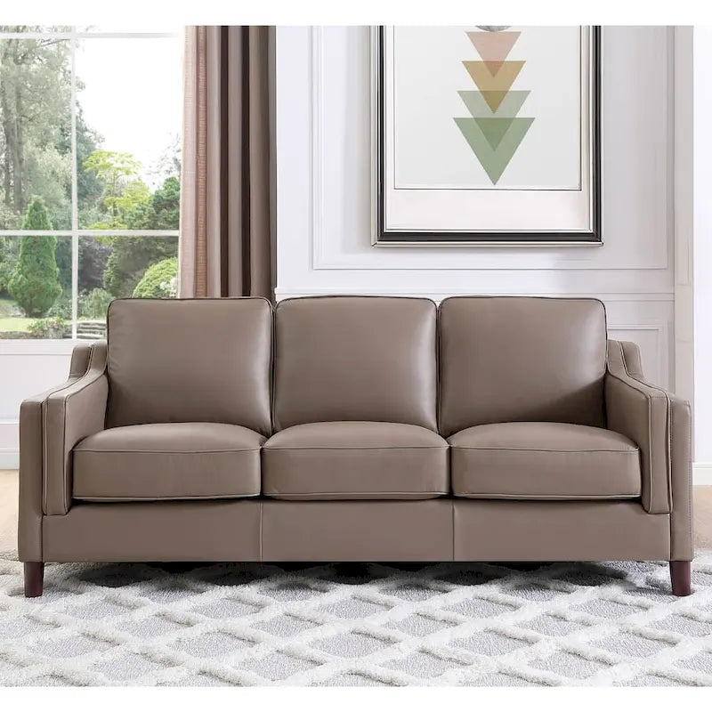 84-Inch Top-Grain Leather Sofa with Pocket Coil, Feather Down and Memory Foam Cushions
