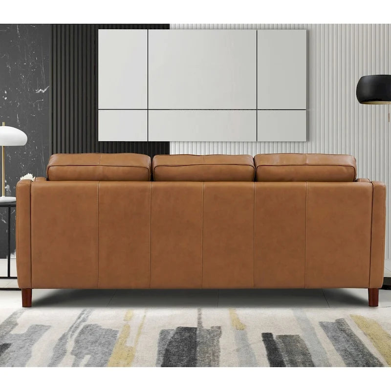 84-Inch Top-Grain Leather Sofa with Pocket Coil, Feather Down and Memory Foam Cushions