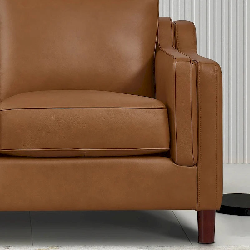 84-Inch Top-Grain Leather Sofa with Pocket Coil, Feather Down and Memory Foam Cushions
