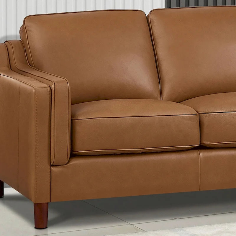 84-Inch Top-Grain Leather Sofa with Pocket Coil, Feather Down and Memory Foam Cushions