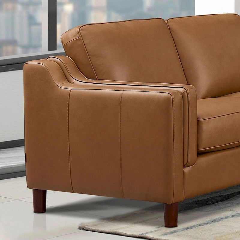 84-Inch Top-Grain Leather Sofa with Pocket Coil, Feather Down and Memory Foam Cushions