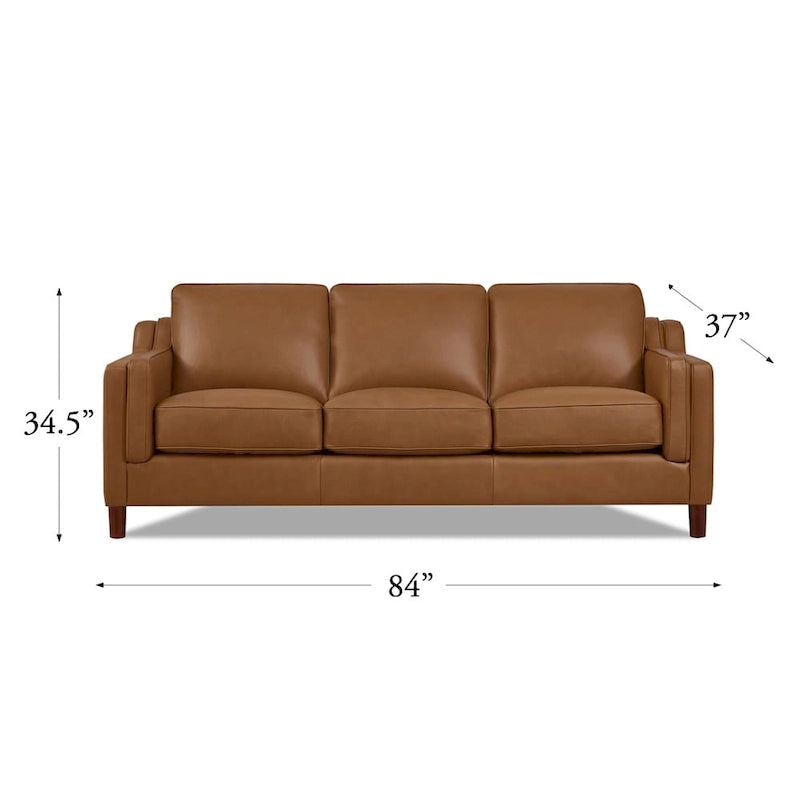 84-Inch Top-Grain Leather Sofa with Pocket Coil, Feather Down and Memory Foam Cushions