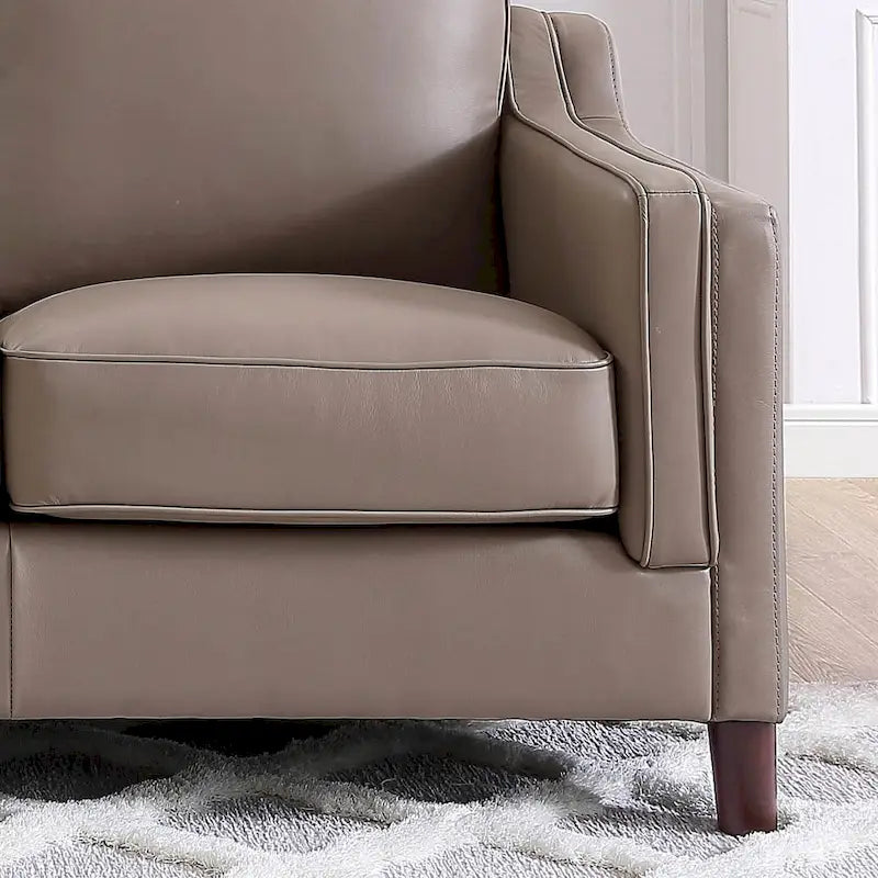 84-Inch Top-Grain Leather Sofa with Pocket Coil, Feather Down and Memory Foam Cushions