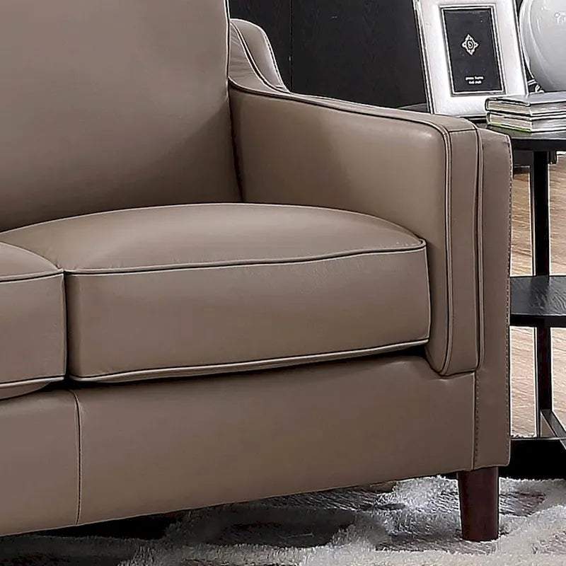 84-Inch Top-Grain Leather Sofa with Pocket Coil, Feather Down and Memory Foam Cushions