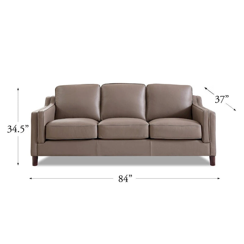 84-Inch Top-Grain Leather Sofa with Pocket Coil, Feather Down and Memory Foam Cushions