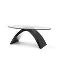47-Inch Oval Glass Top Coffee Table with High Gloss Arched Base