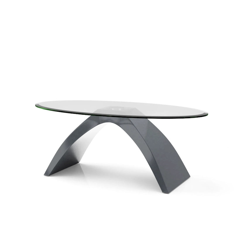 47-Inch Oval Glass Top Coffee Table with High Gloss Arched Base