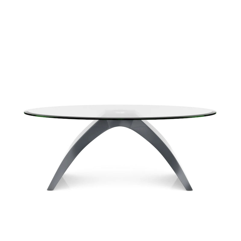 47-Inch Oval Glass Top Coffee Table with High Gloss Arched Base