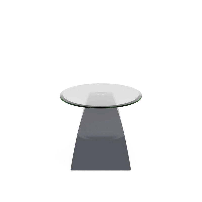 47-Inch Oval Glass Top Coffee Table with High Gloss Arched Base