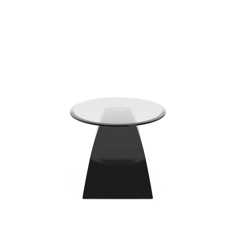 47-Inch Oval Glass Top Coffee Table with High Gloss Arched Base